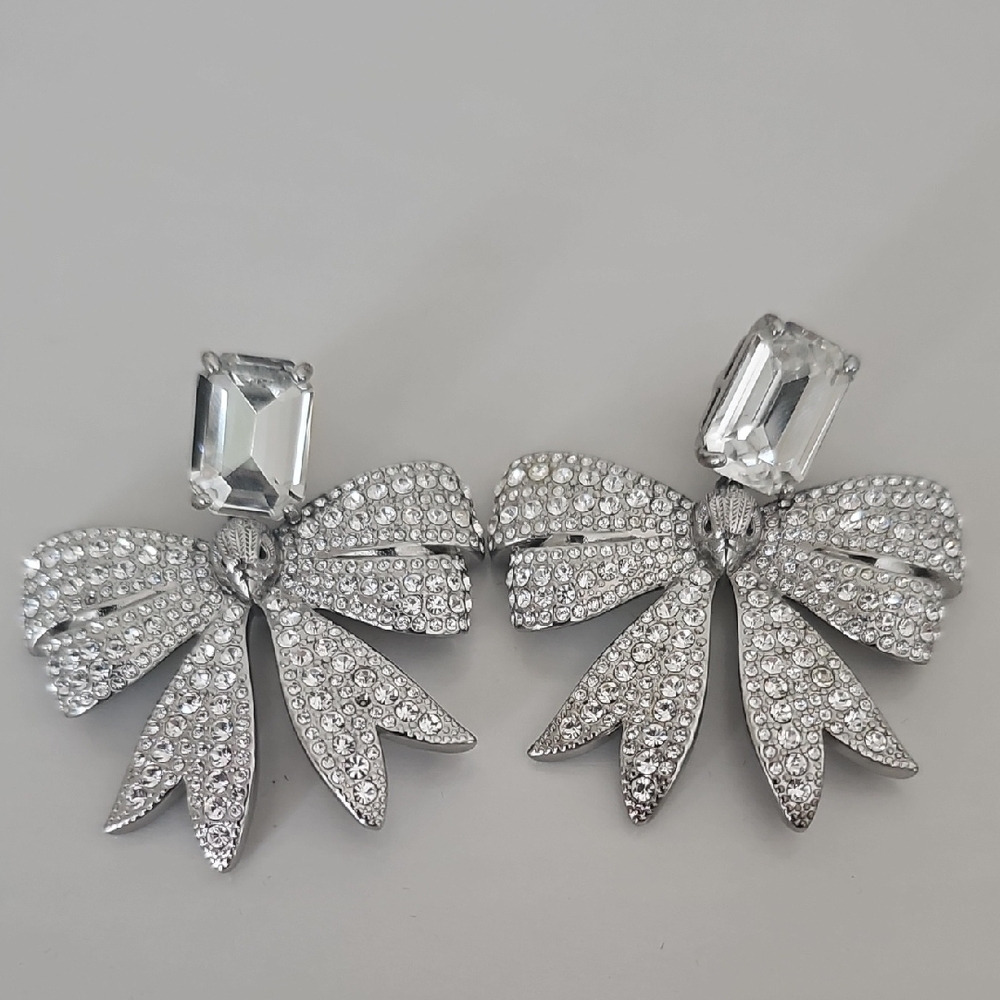 Kurt Geiger Silver Crystal Bow Earrings
